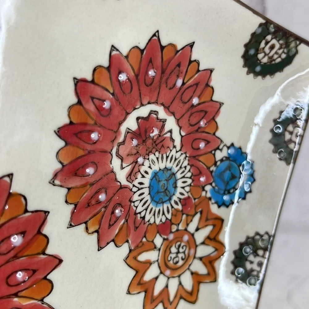Signes Grimalt Square Plates Set of 2 Bohemian Print Decorative Serving Painted